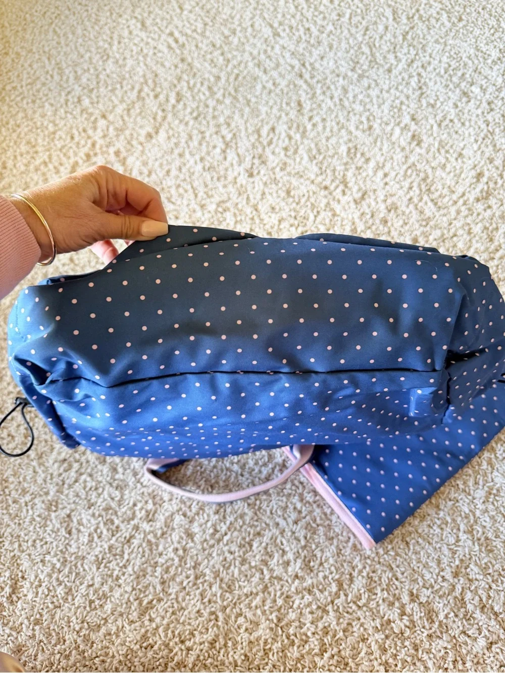 Matilda Jane Navy Polka Dot Tote with Pink Handles